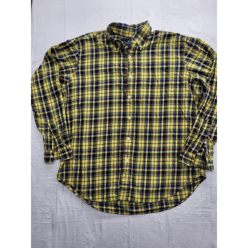 American Living Plaid Button Down Mens XL Yellow Long Sleeve Cotton